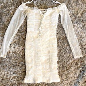 White Off The Shoulder Mesh Bodycon Dress